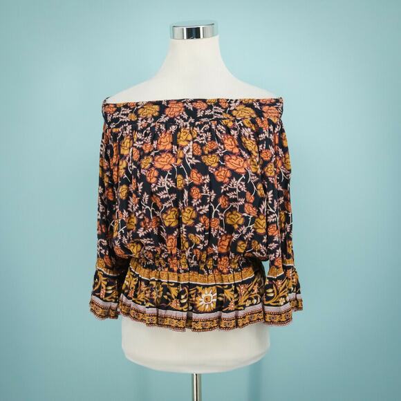 Anthropologie Tops - Raga Anthropologie Size Small S Black Floral Off The Shoulder Peplum Top
